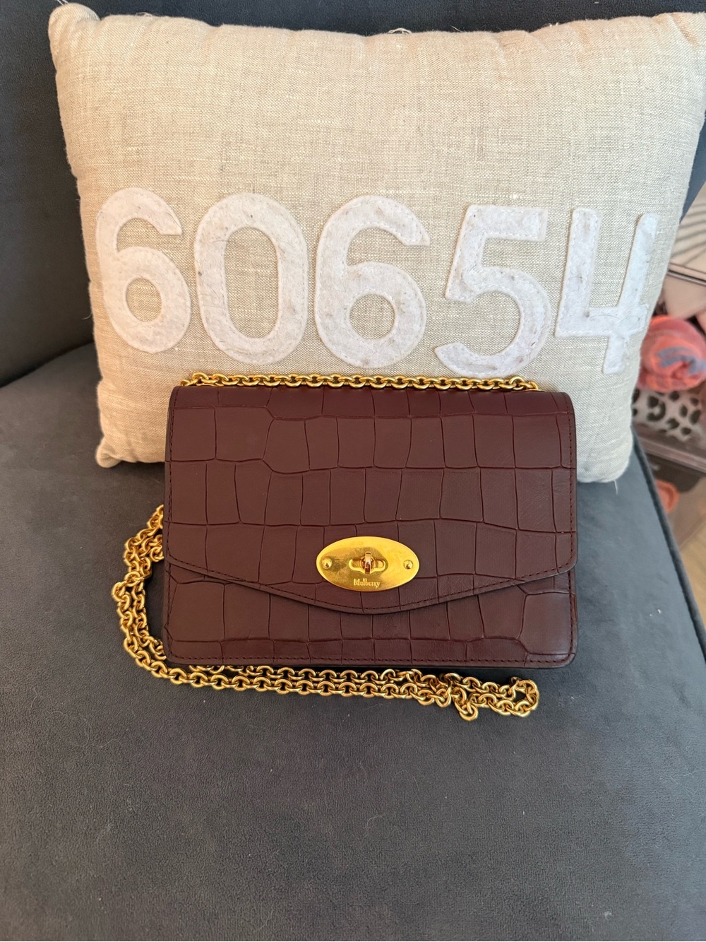 Mulberry Deep Burgundy Darley Croc-Embossed Leather_ Vintage